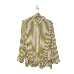 Hayden Blouse Gold White Striped‎ Faux Wrap Button Up Collared Womens Small S